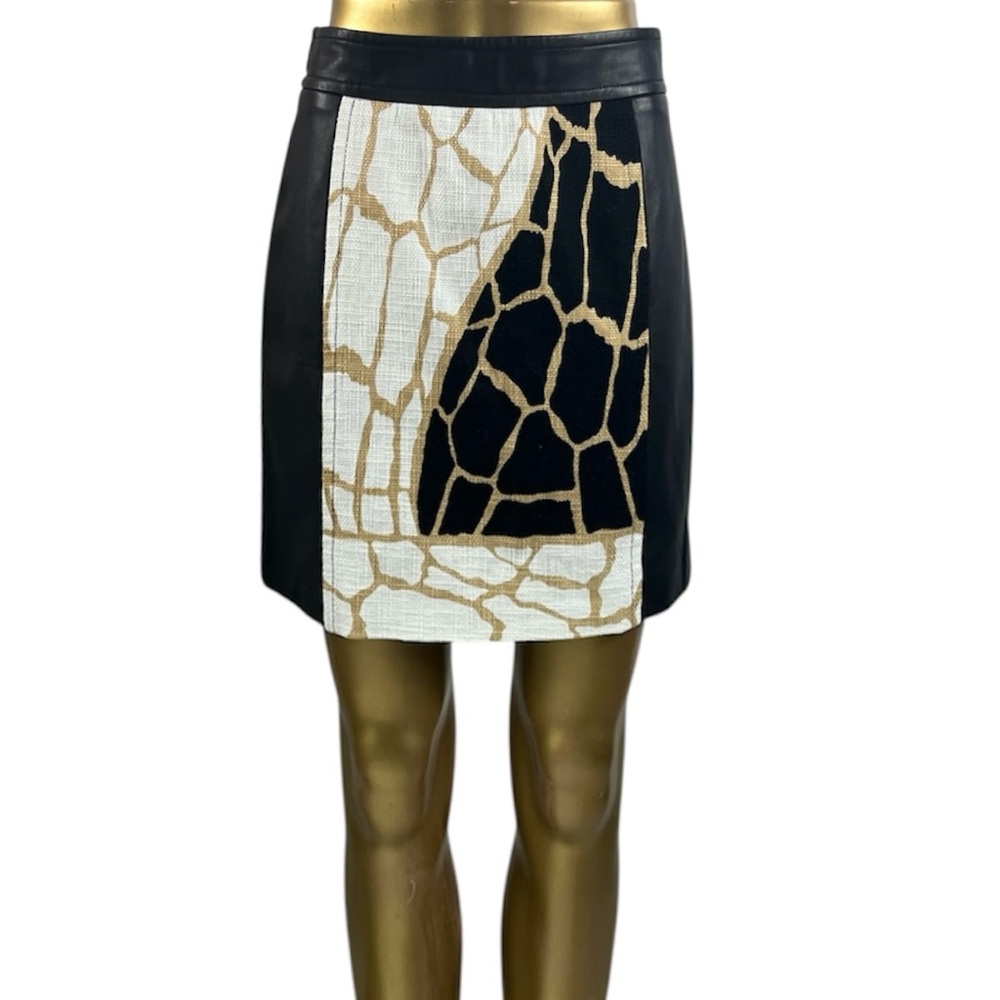 Rachel Zoe Lamb Leather Mini Skirt with Cotton Animal Print, Sz 4 NWT